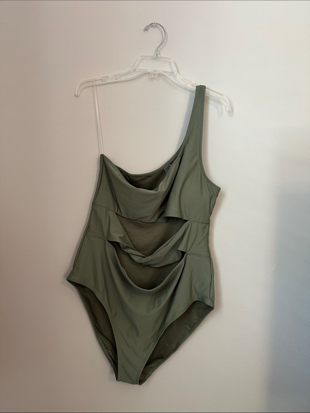 Old Navy Olive Green One-Shoulder One-Piece Swimsuit